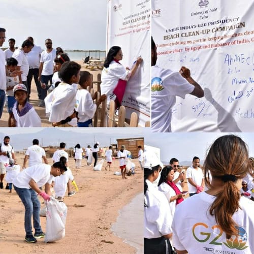 سفارة الهند بالقاهرة تنظم حملة لتنظيف الشواطئ بشرم الشيخ